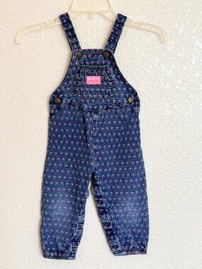 Oshkosh B'Gosh Embroidered Heart Flower Denim VestBak Overalls (Romper) 3T USA V